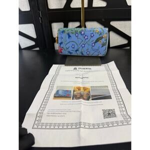 Authentic Gucci Tian Floral Blue Zip Around Wallet Bamboo Zipper Pull